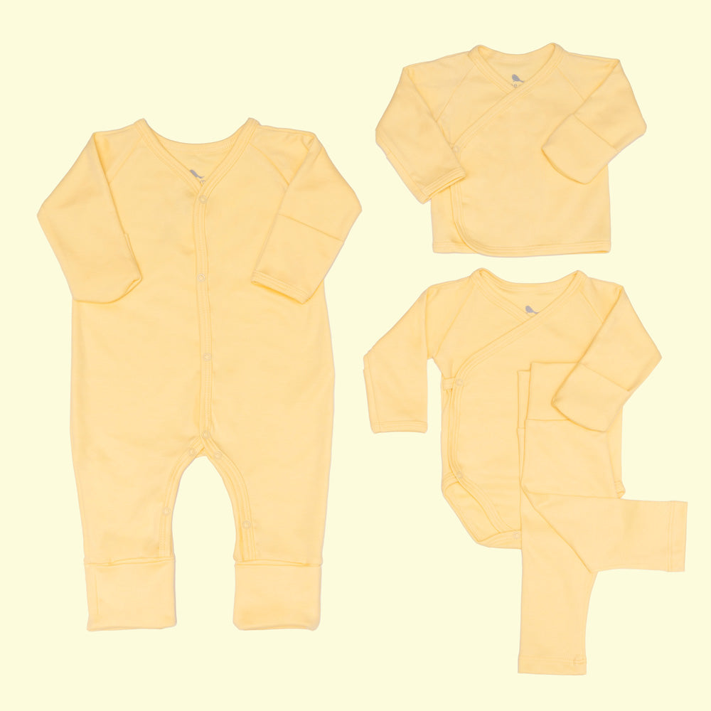 Set de Esenciales Amarillo Bebe - set de regalo para bebe Mae & Mini